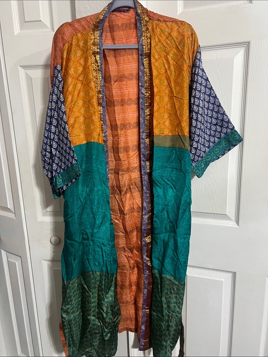 Jackets & Blazers - Colorblock Boho Kimono Robe in Teal, Orange & Navy